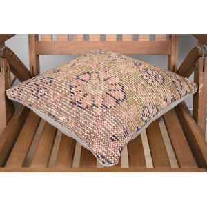 Almohada de lana de retazos Kilim de lujo, diseño rústico de 14x14 pulgadas con patrones de hojas de plantas esponjosas Vintage para sala de estar y cocina - Product Image 4