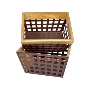 Set of 2 Wooden Metal Storage Baskets with Felt Material Multipurpose for Home Kitchen Bathroom Food Storage basket - Product Image 4