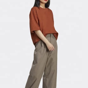 T-shirt d'été en coton respirant pour femmes surdimensionné décontracté haut Streetwear impression de Logo personnalisé écologique teint uni blanc - Product Image 3