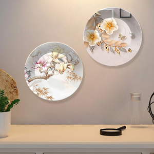 Juego DE ARTE Floral de 2 placas de pared de Metal, pegatina de flor esmaltada, plato negro, mesa para servir, accesorios de Navidad, venta al por mayor - Product Image 1