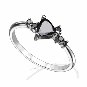 Black Trillion Cut Diamond Prong <b>Set</b> Gift <b>Ring</b> for <b>Women</b> - Product Image 4