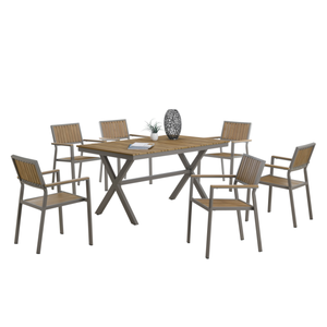 Ensemble de salle à manger d'extérieur le plus vendu, ensemble de chaises et de table en plastique et en bois pour restaurant de jardin, 6 places - Product Image 6
