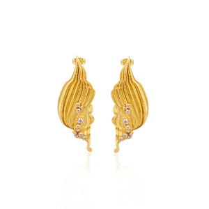 ต่างหูทองเหลืองชุบทองสีเหลืองดีไซน์เนอร์ต่างหูทองเหลือง CZ สีขาวต่างหูแฟชั่นเครื่องประดับสำหรับเจ้าสาวของขวัญเครื่องประดับต่างหู Boho - Product Image 1