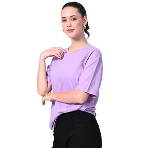 เสื้อยืดสตรีคอกลมแขนสั้นทรงหลวมสีพื้น - Product Image 2