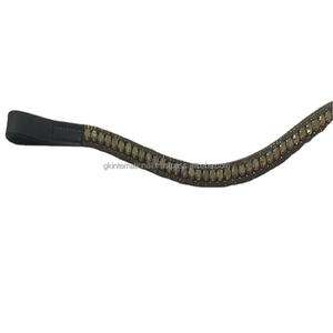 Bandeau de sourcils de cheval en cuir noir avec 3 rangées de cristaux de verre dorés argentés, strass bling-bling, vente en gros - Product Image 1