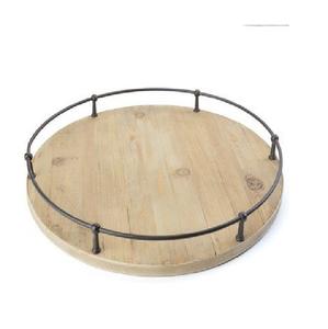 Bandeja decorativa de madera gris de forma redonda con borde tocado antiguo negro para vajilla de lujo - Product Image 6