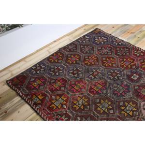 Grand tapis turc vintage Kilim 5,2x8,3 pieds, tapis géométrique arc-en-ciel en laine - Product Image 5