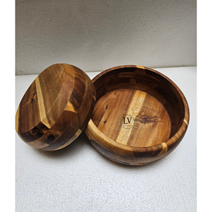 ชามสลัดไม้กระถินขนาดใหญ่ งานฝีมือช่างช่าง ทำจากไม้กระถิน ปลอดภัยสำหรับอาหาร ชามไม้ทรงกลมสำหรับเสิร์ฟอาหาร ผลไม้ สลัด พาสต้า จากเวียดนาม - Product Image 4