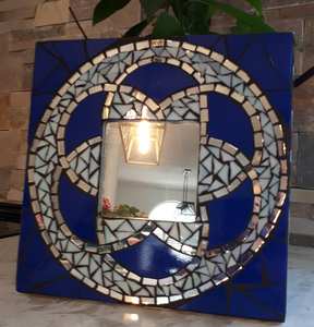 Espejo de mosaico de plata, espejo de mosaico redondo - Product Image 1