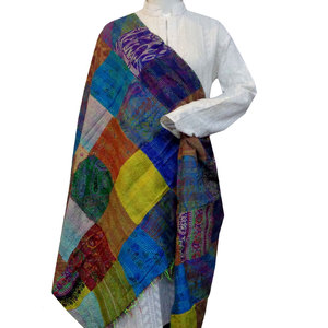 Écharpe en soie Kantha réversible de luxe pour femme, fabriquée à la main en coton de haute qualité, vente directe d'usine, offre spéciale - Product Image 5