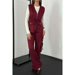 Ensemble veste et pantalon en daim bordeaux - Bordeaux - Product Image 4