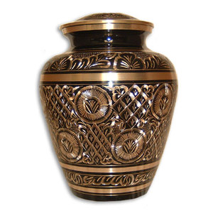 Urnas de cremación para adultos de latón de alta calidad con diseño de flor grabada, urnas funerarias de Metal con acabado de Color dorado y verde esmeralda - Product Image 2