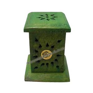 Soporte de cono de incienso de madera hecho a mano, torre en Color verde con incrustaciones de latón Om para fragancia de oficina en casa - Product Image 5