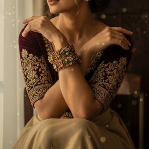 Ethnic Gajaah 925 Sterling Silver Maharani Polki & Emerald Peacock Single Bangle <b>Kada</b> For Women Bridal Jewellery - Product Image 2