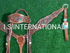 Ensemble de taquets de cheval usinés à la main plaque de poitrine en cuir véritable léger équipements saisonniers de débarrasser les chevaux - Product Image 2