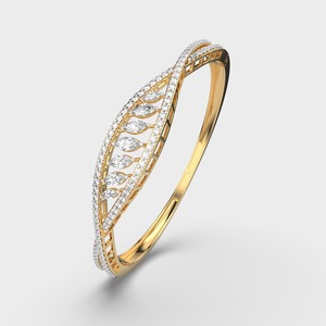 IGI Certified Lab Grown Round & Marquise Diamond Marquise Wave <b>Bangle</b> <b>Bracelet</b> in 9K Yellow / White / Rose Gold - Product Image 4