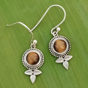 Pendientes de Hoja de Plata de Ley 925 con Piedra de Ojo de Tigre Cristiana, Joyería Linda para Fiestas para Mujeres y Niñas, Regalo Hecho a Mano - Product Image 6