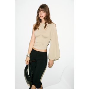 Blusa de mujer ETHIQUET ZEKONE de tela suave y elástica con manga murciélago y detalle fruncido en la cintura - Product Image 2