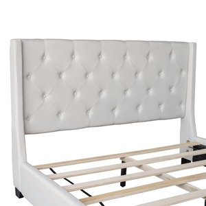 Cama doble de lujo, diseño italiano, marco de madera blanco con caja de cabecero con mechones, almacenamiento, muebles modernos de cuero para dormitorio - Product Image 5
