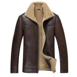 2024 Style hommes en peau de mouton veste en cuir haute rue populaire Simple décontracté Look hiver couleur unie toile fourrure veste prix - Product Image 5