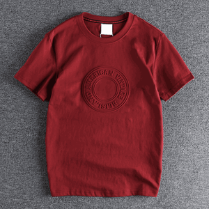 Vente en gros T-shirt 3D gaufré T-shirt lourd pour hommes Pull-over T-shirt personnalisé en relief de couleur noire unie thermique pour hommes - Product Image 5