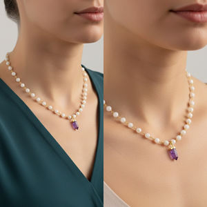 Amethyst Spike Shape White Agate Sterling Silver <b>Gold</b> Plated Freshwater Pearl Rosary Beads <b>Necklace</b> for Wedding Parties & Gift - Product Image 6