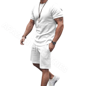 2023ชุดกีฬาสองชิ้นสำหรับผู้ชายสูทแขนสั้นลำลองสวมใส่ง่ายโลโก้แบบออกแบบได้เองฤดูร้อน - Product Image 1