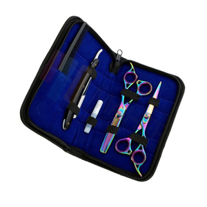 Set de 4 ciseaux de coiffeur de salon de couleur noire Kit de ciseaux à effiler avec rasoir et étui pour hommes - Product Image 2