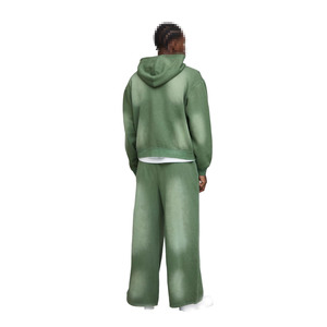 Ensemble sweat-shirt à capuche zippé et pantalon de jogging en molleton de coton, coupe décontractée, couleur unie, style streetwear pour la vente en gros OEM - Product Image 2