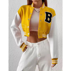 Veste courte de style Letterman pour femme, vêtements d'extérieur, faible MOQ, logo personnalisé, vêtements tendance. - Product Image 5