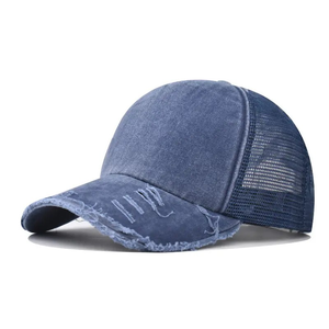 Sombrero de camionero desgastado de 5 paneles vintage de algodón lavado liso de alta calidad en blanco al por mayor - Product Image 4