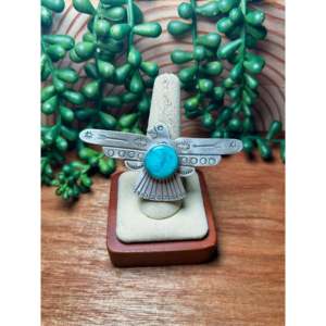 Bague ajustable Leroy James en turquoise Kingman et argent sterling plaqué or rose, sertie de pierres précieuses naturelles, cadeau - Product Image 1