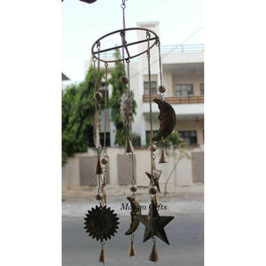 Sun N Moon Recycled Iron Hanging Windchime Beads Bells Suncatcher Indian Antique Country Farmhouse Bohemian Home Dcor Boho Yard - Product Image 3
