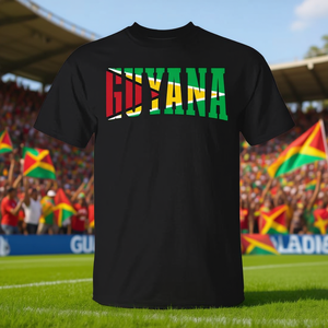 T-shirt Guyana Sports Style Retro Flag Pride nera media - Product Image 3