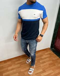 เสื้อยืดแขนสั้นผู้ชายผ้าฝ้าย100% ออกแบบลายทางแนวนอนสำหรับฤดูร้อน - Product Image 3