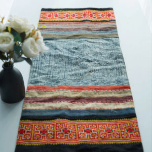 Vintage Hmong Batik <b>Table</b> <b>Runner</b> - Handwoven Ethnic Hemp <b>Table</b> Mat with Colorful Embroidery - Boho Home Decor Centerpiece - Product Image 1