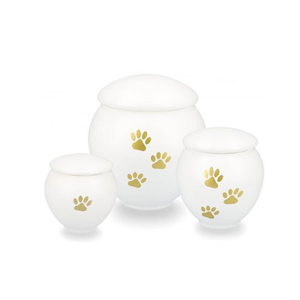 Urne blanche pour animaux de compagnie avec pattes dorées, pour crémation, cette urne pour animaux de compagnie est fabriquée en méta et en poudre, de haute qualité - Product Image 1