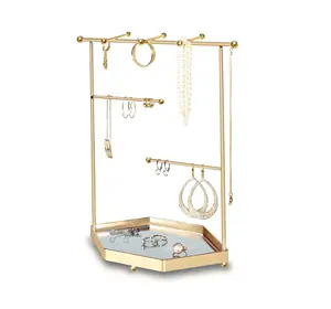 Jewelry Organizer with Mirror Tray Premium Quality Metal | Sparkling Decorative Earring Holder Stand Tower Elegant Gift Wome