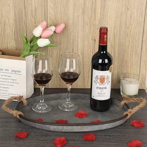 Plateau ovale en métal galvanisé avec poignées en corde, pour la maison, l'hôtel, le bar, les mariages, les occasions, nouveaux designs, pour les acheteurs commerciaux, fait main - Product Image 5