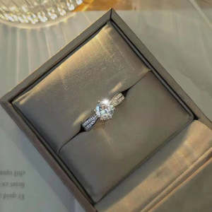 NOVAMART Fine Zarkan Romantic <b>Silver</b> <b>Solitaire</b> Propose <b>Ring</b> Fashionable Inlay Princess Cut Moissanite Free Size for Engagement W - Product Image 2