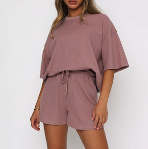 2025 décontracté en coton ample Logo personnalisé 2 pièces plaine t-shirt et ensemble court femmes vêtements - Product Image 6