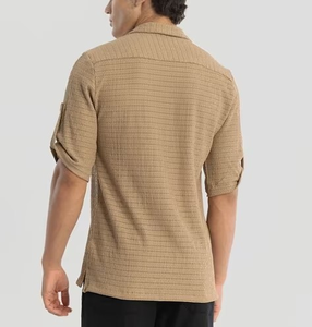 Camisas de Hombre con Cuello Cubano de Sarga de Algodón con Logotipo Personalizado, Bordado de Cadena, Corte Cuadrado, Camisa de Diseñador para Hombre - Product Image 6