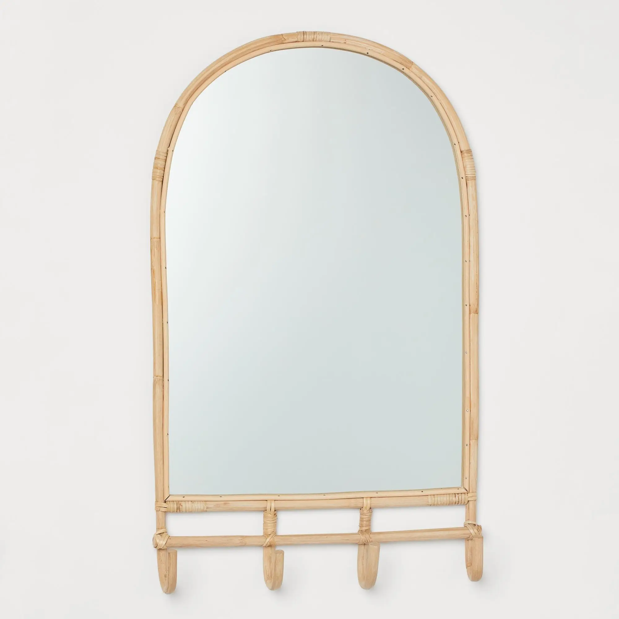 Antique wood rattan mirror manufacturer in Vietnam wholesale beautiful handicraft rustic decor mirrors with hooks