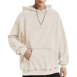 LOW MOQ Customized French Terry Heavy Weight Oversized Drop Shoulder Vintage Acid Washed Thick Hoodie Breathable <b>Men</b> Boxy Hood - Product Image 1