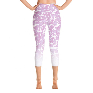 high quality women fitness yoga pants custom sublimated printing gym <b>Capri</b> <b>leggings</b> with OEM service customized material - Product Image 2