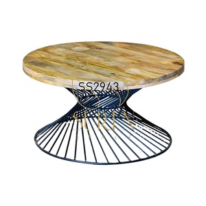 Indien fabriquée à la Main En Bois Arrondi Fer Classe Table Basse - Product Image 1