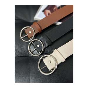 Ceinture pour femme à boucle ronde 3 pièces, ceinture pour pantalon, ceinture pour veste, ceinture pour robe, ceinture pour chemise - NOIR-BEAIGE TAN - Product Image 1
