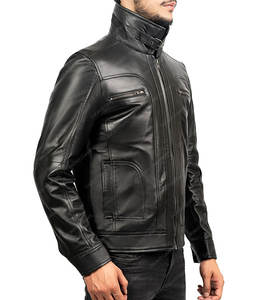 Wholesale Custom Slim PU Leather <b>Jacket</b> for <b>Men</b> Casual Distressed Style with Stand Hooded Collar for Winter <b>Biking</b> - Product Image 6