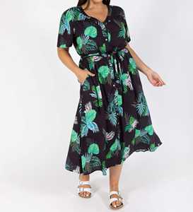 Vestido de verano estampado para mujer, Vestido de playa informal para exteriores de talla grande para mujer, nuevo diseño, estampado tropical en una base verde, vestidos de mujer - Product Image 3