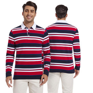 Plus Size 100% Cotton Polo <b>T</b> <b>Shirts</b> <b>Long</b> <b>Sleeve</b> <b>Striped</b> Quick Dry Casual Collared Golf Polo <b>Shirts</b> for Men - Product Image 2